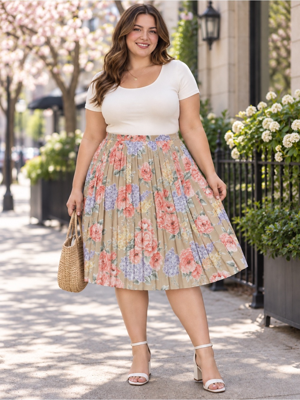 Vintage NWT New Alfred Dunner Chiffon Floral Pleated Midi Skirt Size 24W